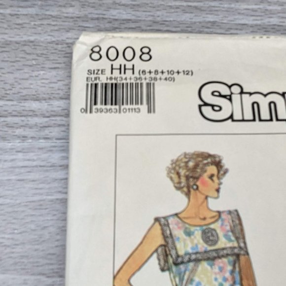 Vintage 1986 Simplicity Easy-to-Sew Dress Pattern 8008 Size 6+8+10+12 - Picture 2 of 6